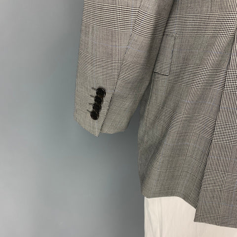 KITON for WILKES BASHFORD Size 44 Black White Glenplaid Wool Double Breasted Sport Coat