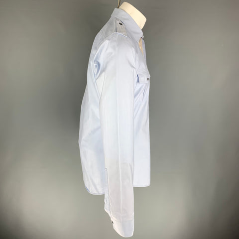 GUCCI Size S Light Blue Solid Cotton Patch Pockets Long Sleeve Shirt