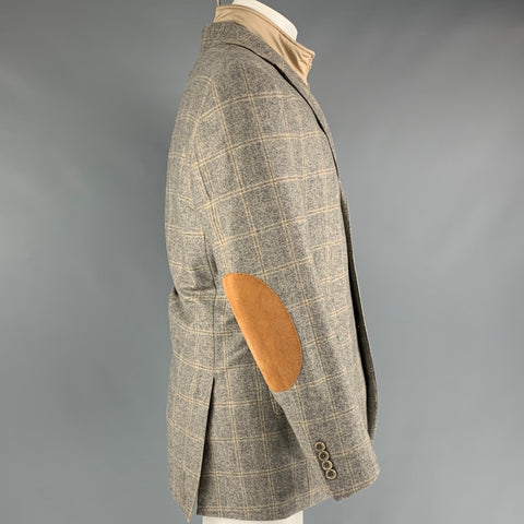 BROOKS BROTHERS Taille 40 Veste en cachemire à carreaux en laine gris beige