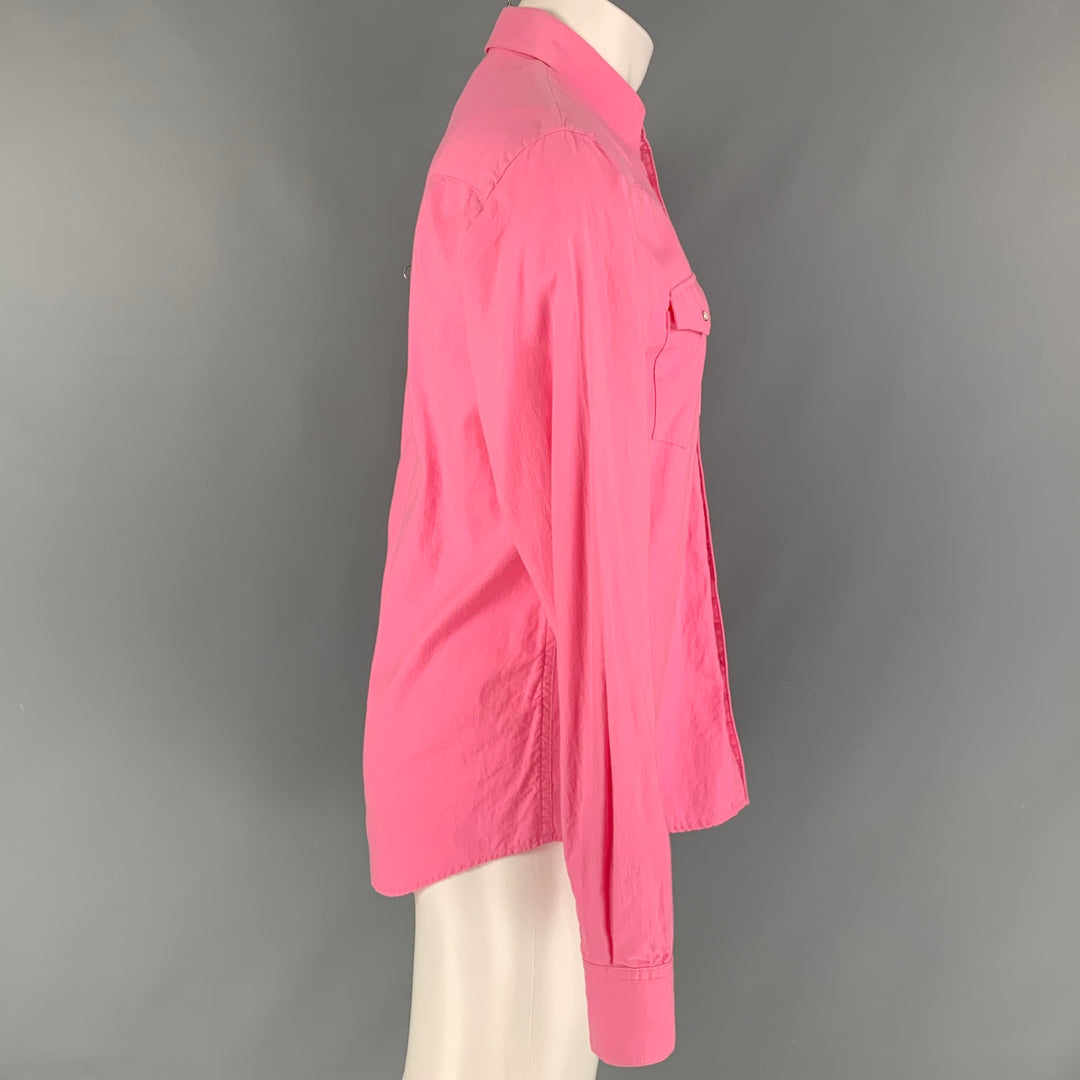 ACNE Size M Pink Solid Cotton &  Viscose Snaps Long Sleeve Shirt