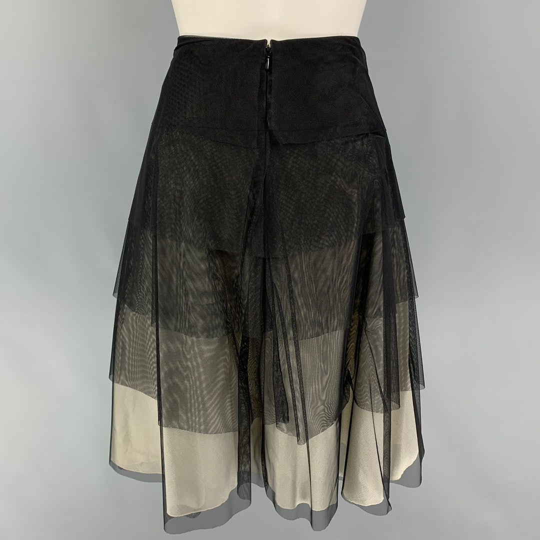 AKRIS Size 4 Black White Tulle Polyamide Layered Skirt