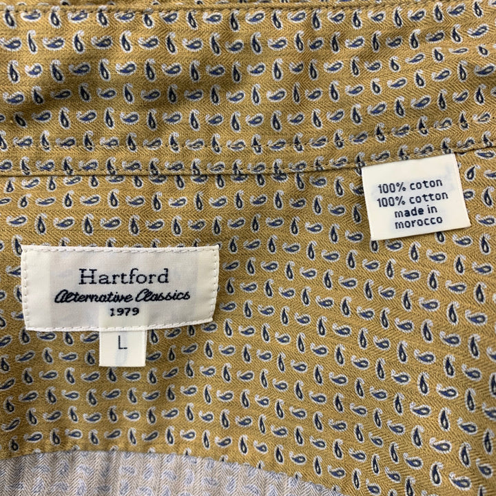 HARTFORD Size L Mustard Navy Print Cotton Button Down Long Sleeve Shirt
