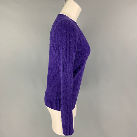 POLO by RALPH LAUREN Size M Purple Cashmere Cable Knit V-Neck Sweater