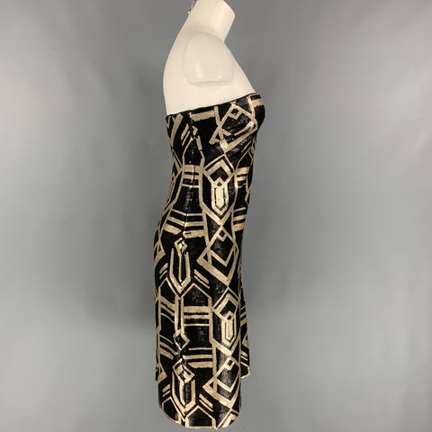 LAUREN by RALPH LAUREN EVENING Size 8 Silver & Black Sequined Polyester A-Line Knee-Length Dress