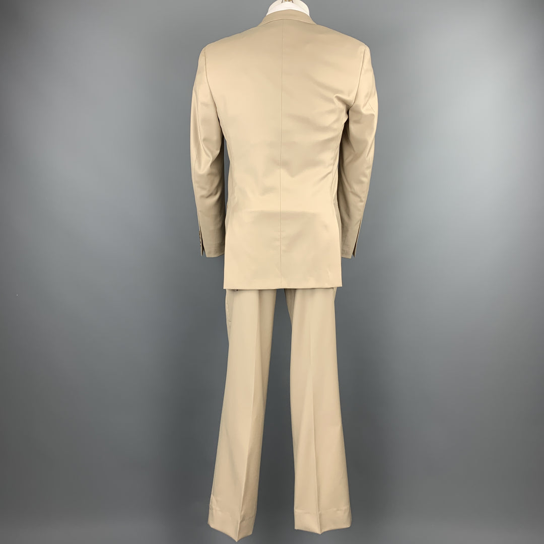 BURBERRY LONDON Size 36 Solid Tan Wool Notch Lapel Suit