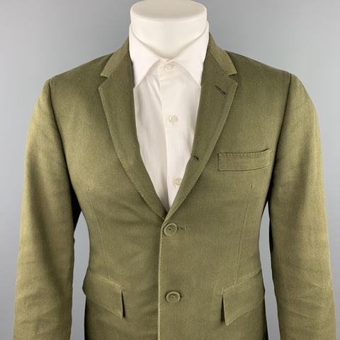 THOM BROWNE Size 38 Short Olive Cotton Notch Lapel Sport Coat