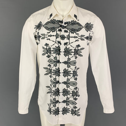 GIVENCHY Talla M Camisa de manga larga con tapeta oculta de algodón con estampado blanco y negro
