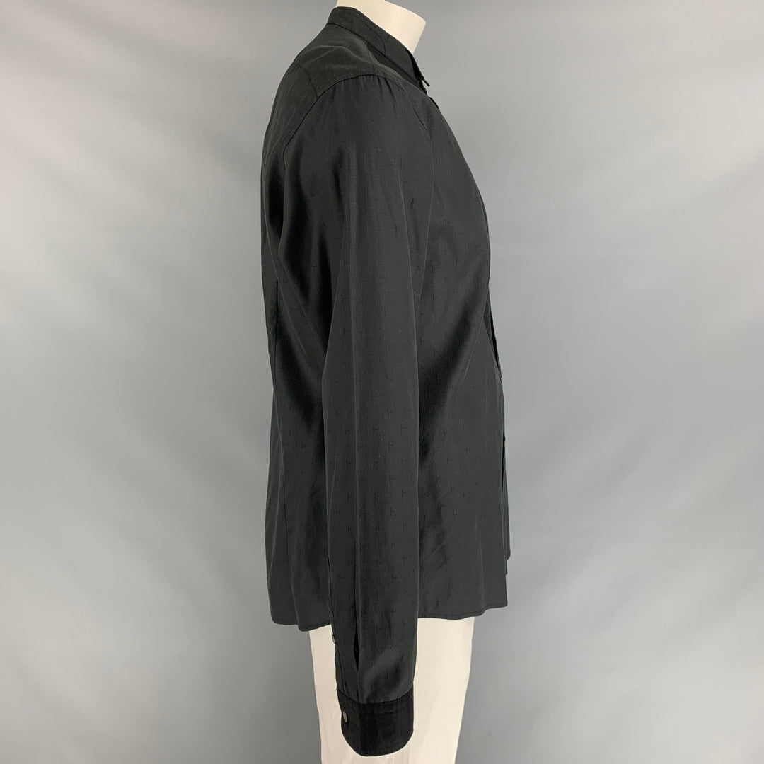 JOHN VARVATOS Taille XL Chemise à manches longues en coton uni noir Tuxedo