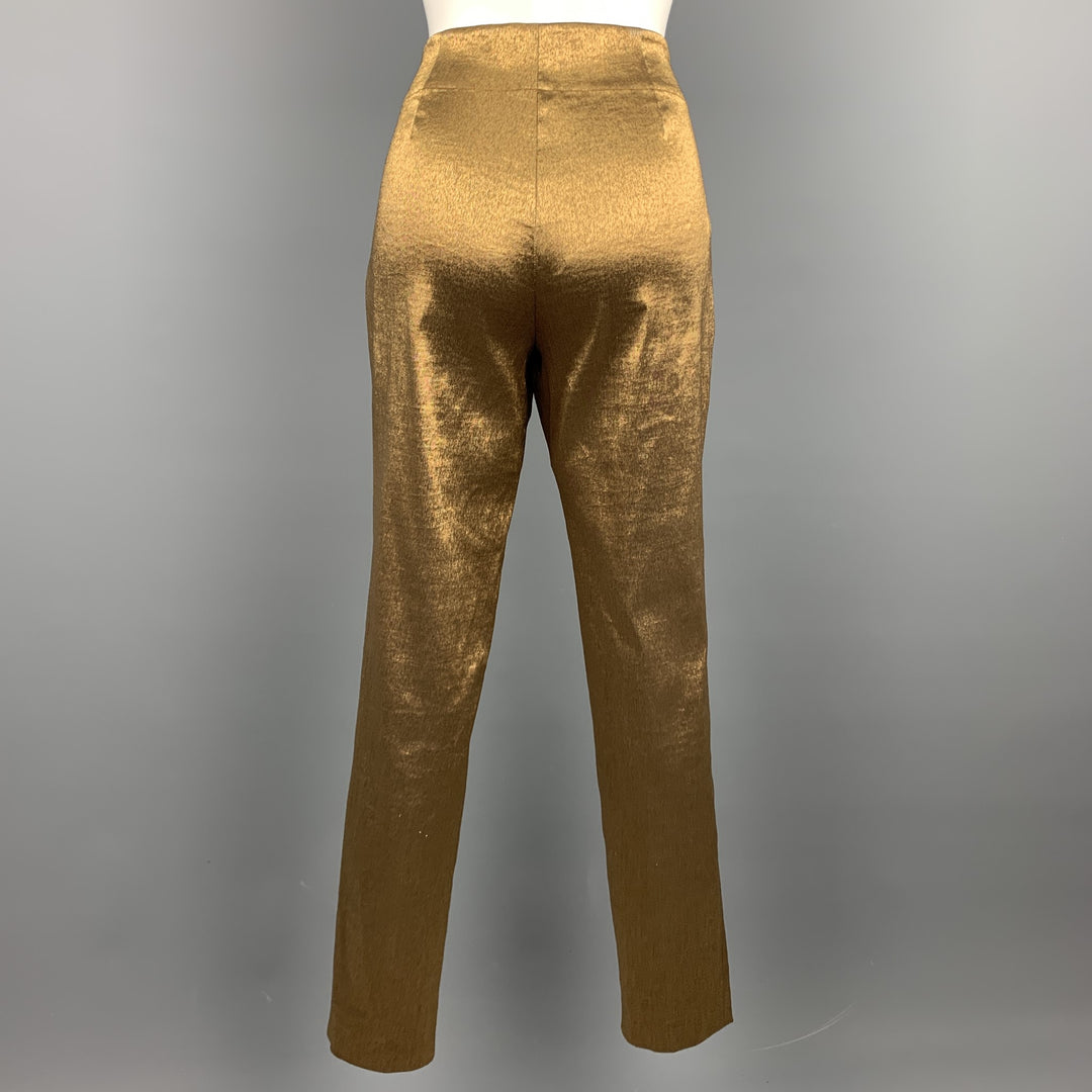 DONNA KARAN Size 6 Gold Stretch Linen / Rayon Dress Pants