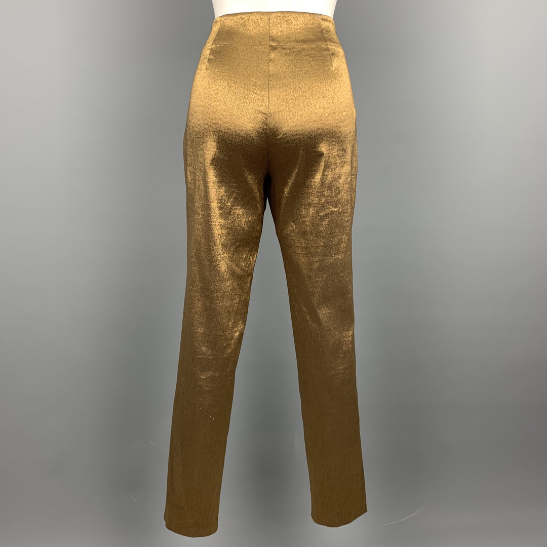 DONNA KARAN Size 6 Gold Stretch Linen / Rayon Dress Pants Sui Generis Designer Consignment DONNA KARAN Size 6 Gold Stretch Linen / Rayon Dress Pants Sui Generis Designer Consignment