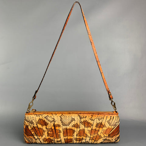 BURBERRY PRORSUM Brown & Tan Python Skin Leather Clutch Shoulder Bag