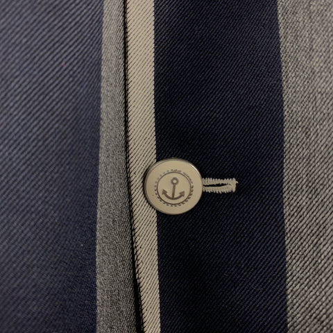 THOM BROWNE Size 38 Grey & Navy Stripe Wool Nautical Notch Lapel Anchor Buttons Sport Coat