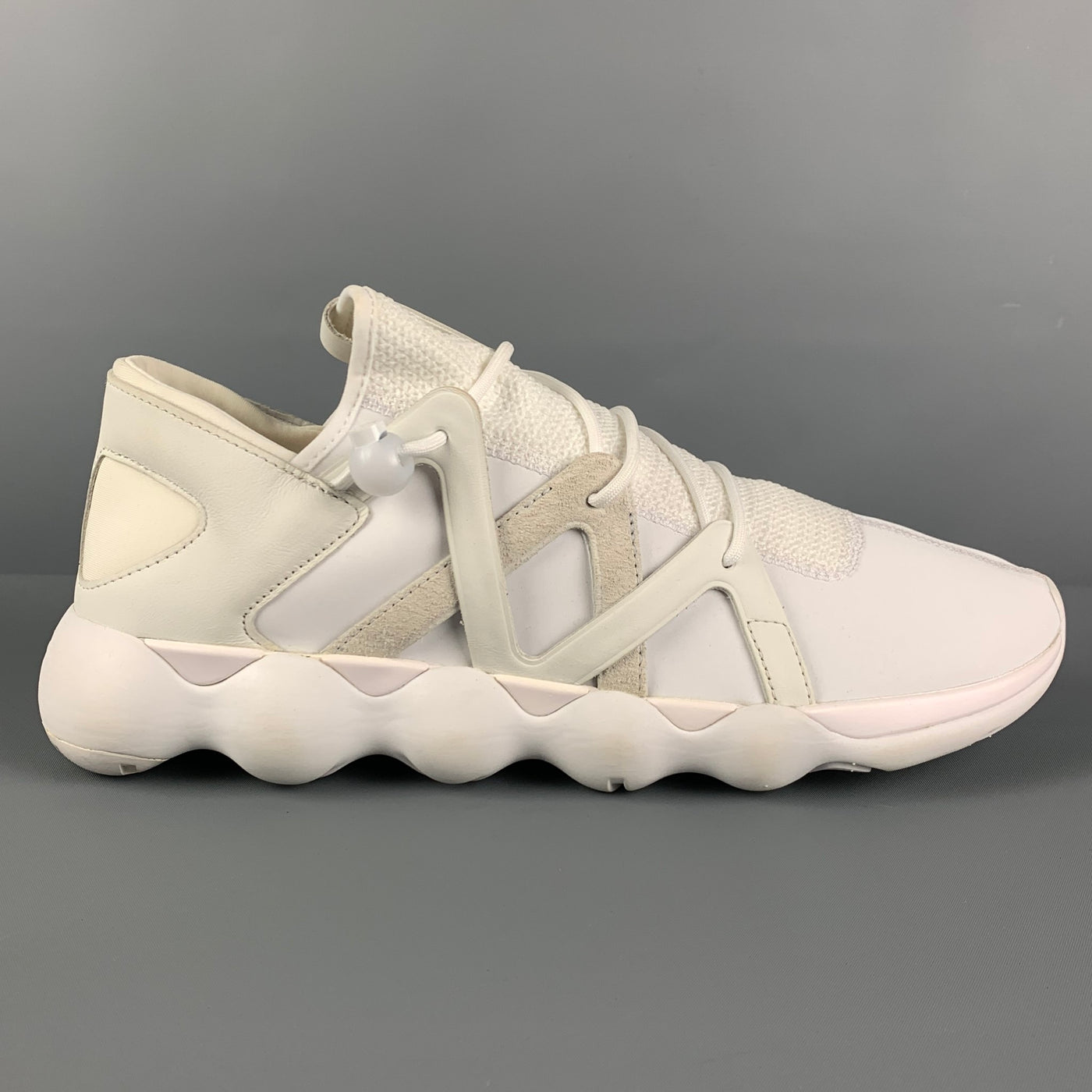 Y-3 by YOHJI YAMAMOTO Size 12.5 White Mixed Fabrics Leather Kyujo Low  Sneakers