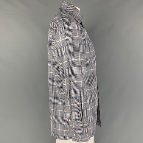 TOM FORD Size L Blue White  Plaid Cotton Button Up Long Sleeve Shirt