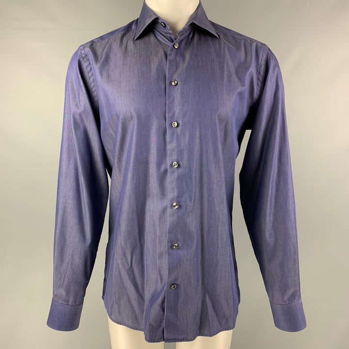 ETON Size M Blue & White Dots Cotton Button Down Long Sleeve Shirt