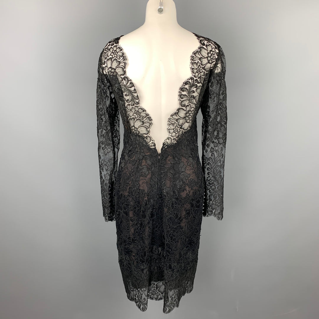 VINTAGE Size 10 Black Floral Lace Open Back Cocktail Dress