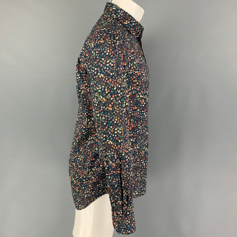 PAUL SMITH Size M Navy Multi-Color Floral Cotton Long Sleeve Shirt