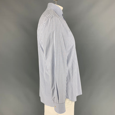 JOHN VARVATOS Talla L Camisa de manga larga con botones de algodón a cuadros azul y gris