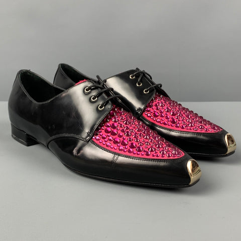 GIORGIO ARMANI Talla 6 Zapatos con cordones con cuentas de cuero negro y rosa