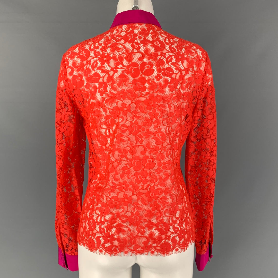ROBERTO CAVALLI Size 4  Fuchsia & Orange Lace Cotton Blend Button Up Shirt