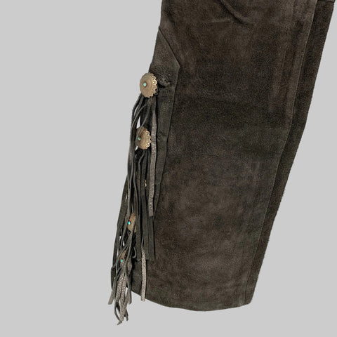 RRL by RALPH LAUREN Size 35 Black Distressed Suede Western Fringe Pants