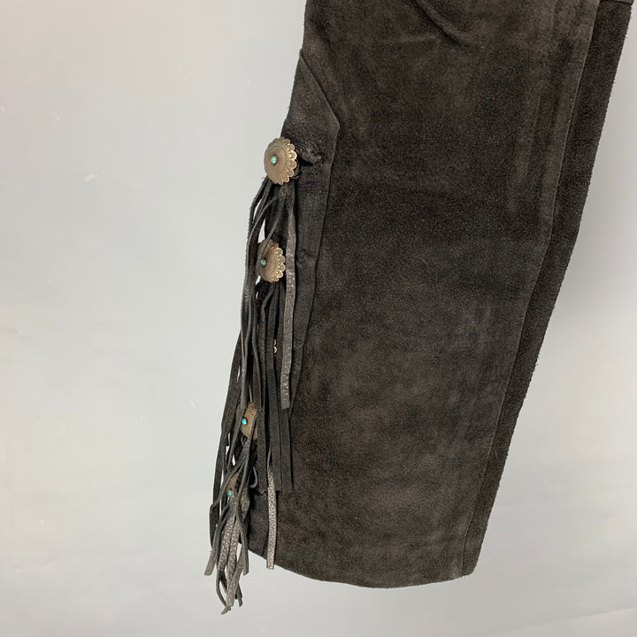 RRL par RALPH LAUREN Taille 35 Pantalon à franges occidentales en daim vieilli noir