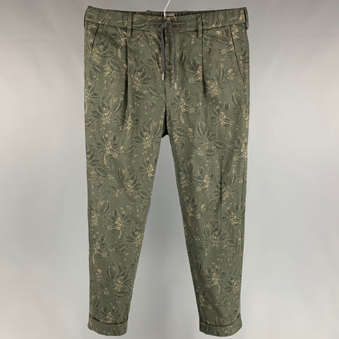 TODD ​​SNYDER Taille XXL Pantalon décontracté vert en coton imprimé olive avec cordon de serrage