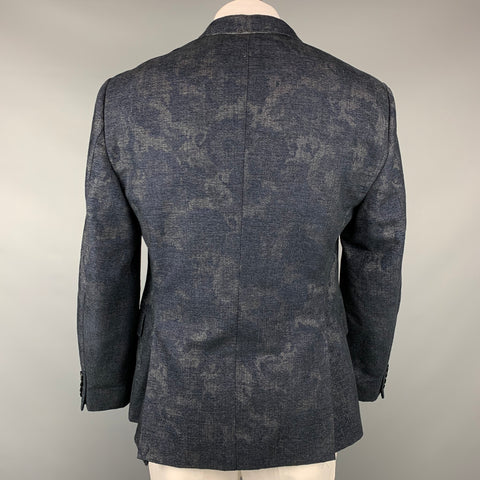 ETRO Taille 48 Manteau de sport à revers cranté en laine mélangée imprimé bleu marine et gris