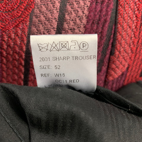 WALTER VAN BEIRENDONCK F/W 16 Size 34 Burgundy & Red Brocade Polyester Blend 2001 Sharp Trouser Pants