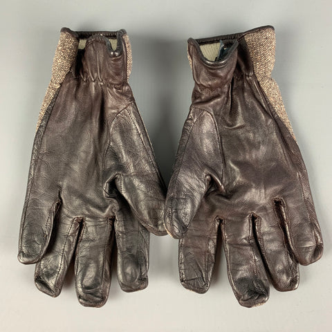 GIVENCHY Talla 9 Marrón Crema Materiales mixtos Piel de cordero Guantes de lana de angora