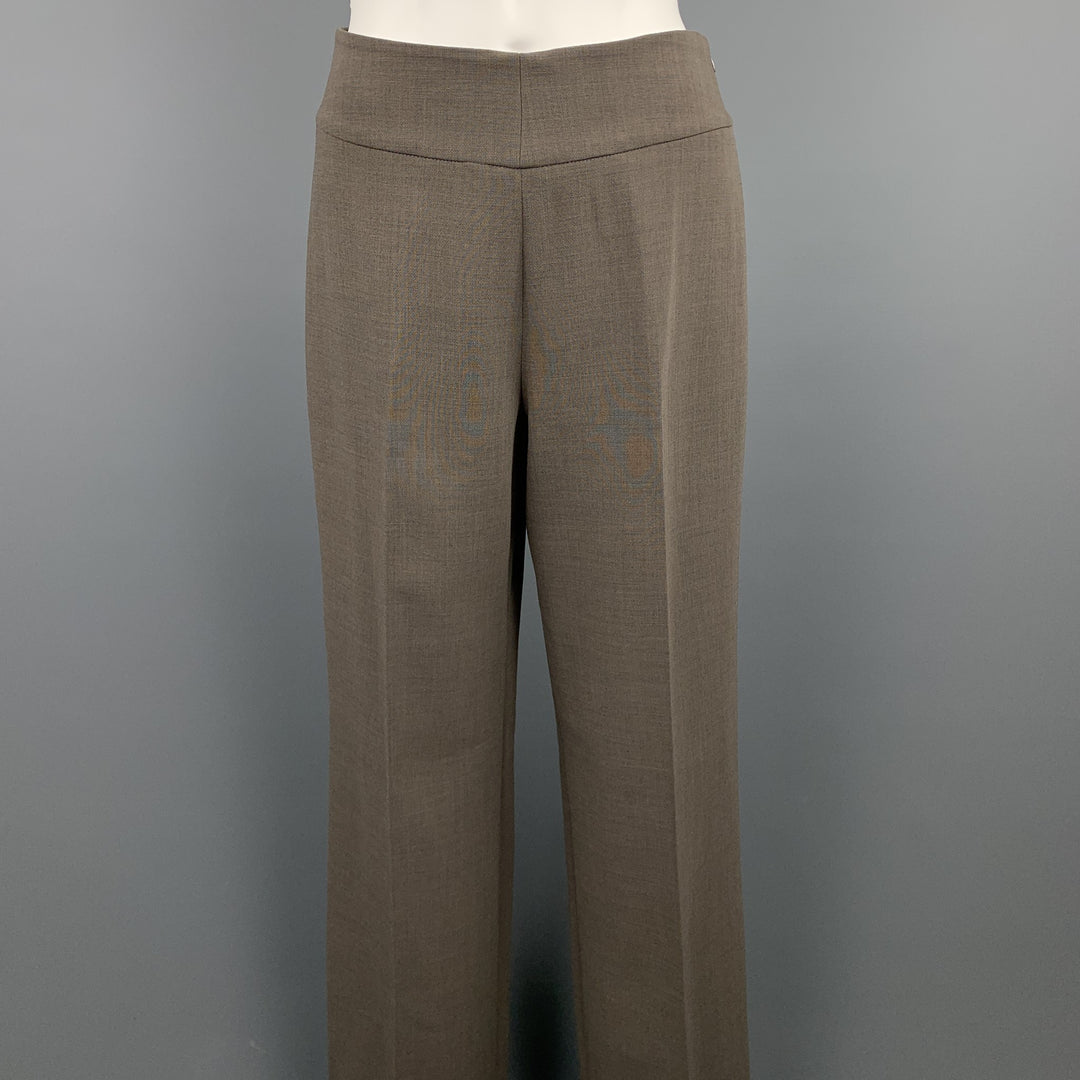 AKRIS Size 4 Olive Wool / Nylon High Waisted Wide Leg Dress Pants