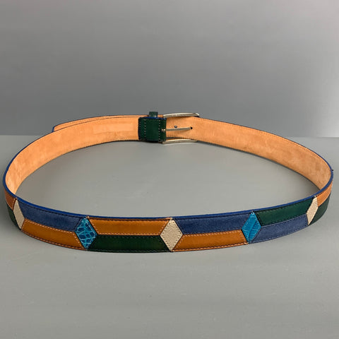 ETRO Size 36 Beige Multi-Color Woven Leather Belt
