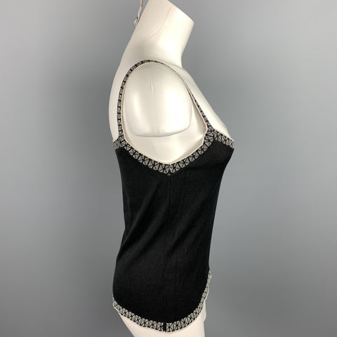 CAROLINA HERRERA Size M Black Knitted Silk Camisole Top