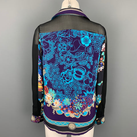 VERSACE Size 6 Multi-Color Floral Silk Buttoned Blouse