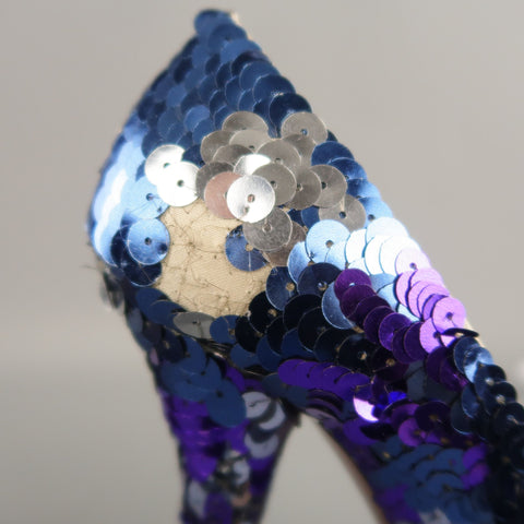 MIU MIU Size 10 Navy & Silver Purple Sequin Pumps