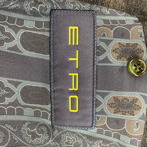 ETRO Taille 48 Manteau de sport à revers cranté en laine mélangée imprimé bleu marine et gris