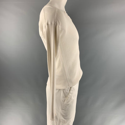 DANIELE ALESSANDRINI Size 42 Cream Ribbed Cotton V-Neck Pullover