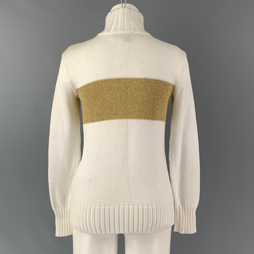 RALPH LAUREN Talla XS Suéter con bloques de color en mezcla de algodón color crema y dorado