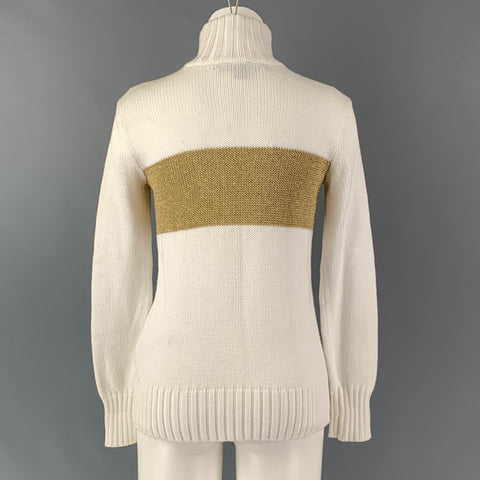 RALPH LAUREN Taille XS Crème Or Coton Mélange Color Block Pull