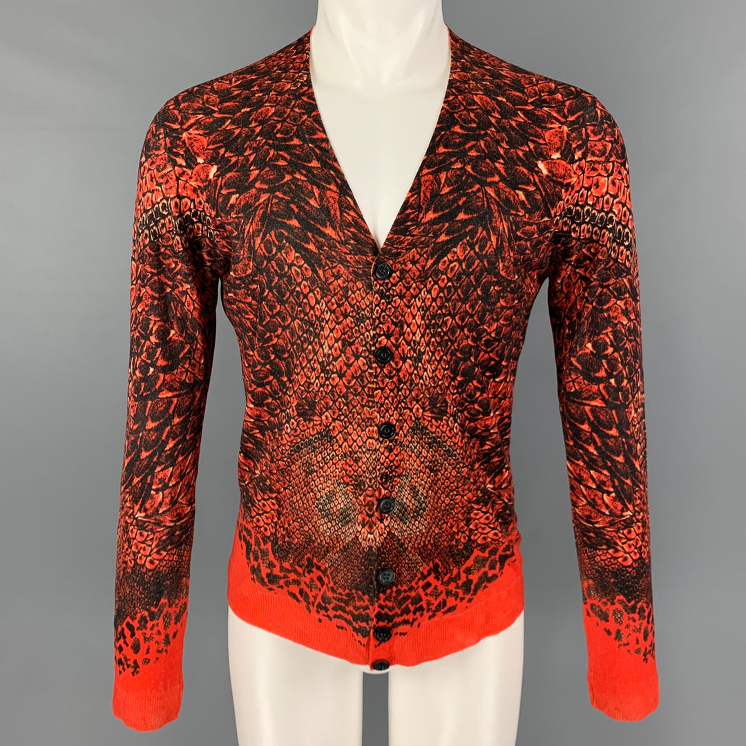 ALEXANDER MCQUEEN Size S Black Orange Print Wool Buttoned Cardigan