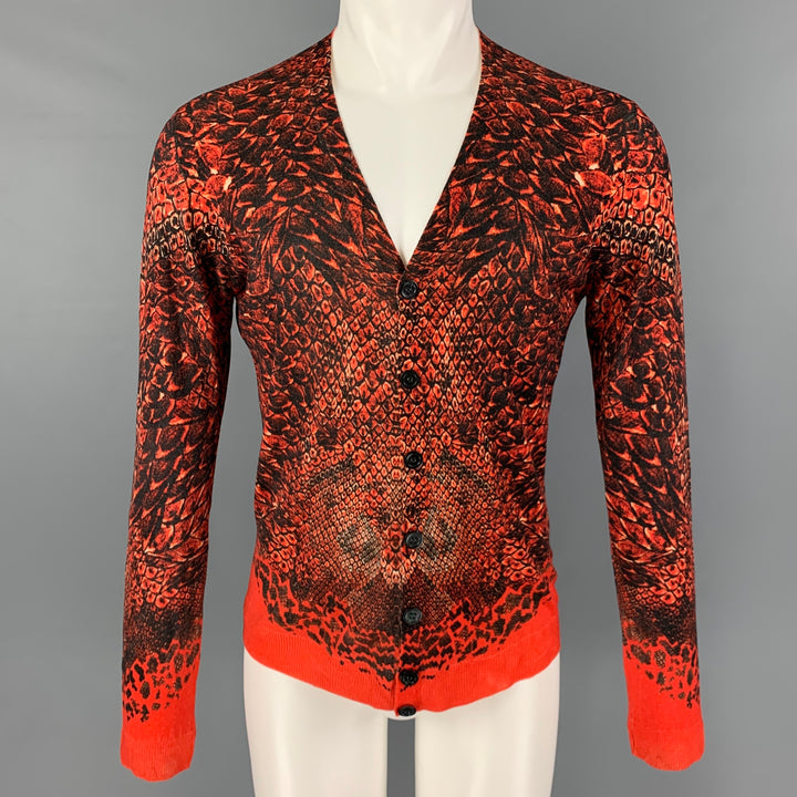 ALEXANDER MCQUEEN Size S Black Orange Print Wool Buttoned Cardigan