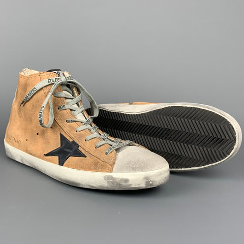 GOLDEN GOOSE Francy Size 10 Beige Distressed Suede High Top Sneakers