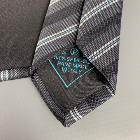 BRIONI Slate & Stripe Silk Tie