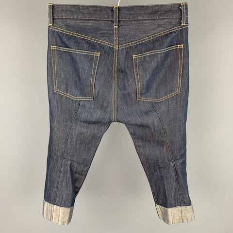 JUNYA WATANABE Size XS Indigo Contrast Stitch Cotton / Linen Cropped Jeans