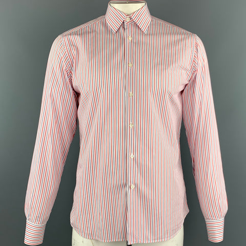 PRADA Talla M Camisa de manga larga con botones de algodón a rayas rojas, blancas y azules