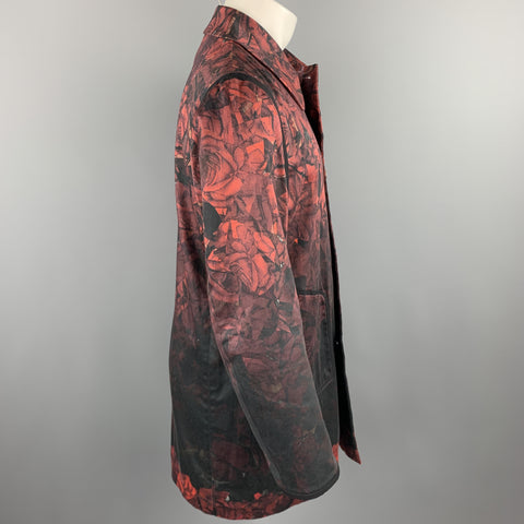 PAUL SMITH Size M Burgundy & Black Print Cotton Buttoned Coat