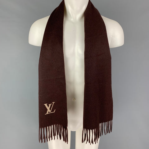 LOUIS VUITTON Brown Knitted Cashmere Fringe Scarf