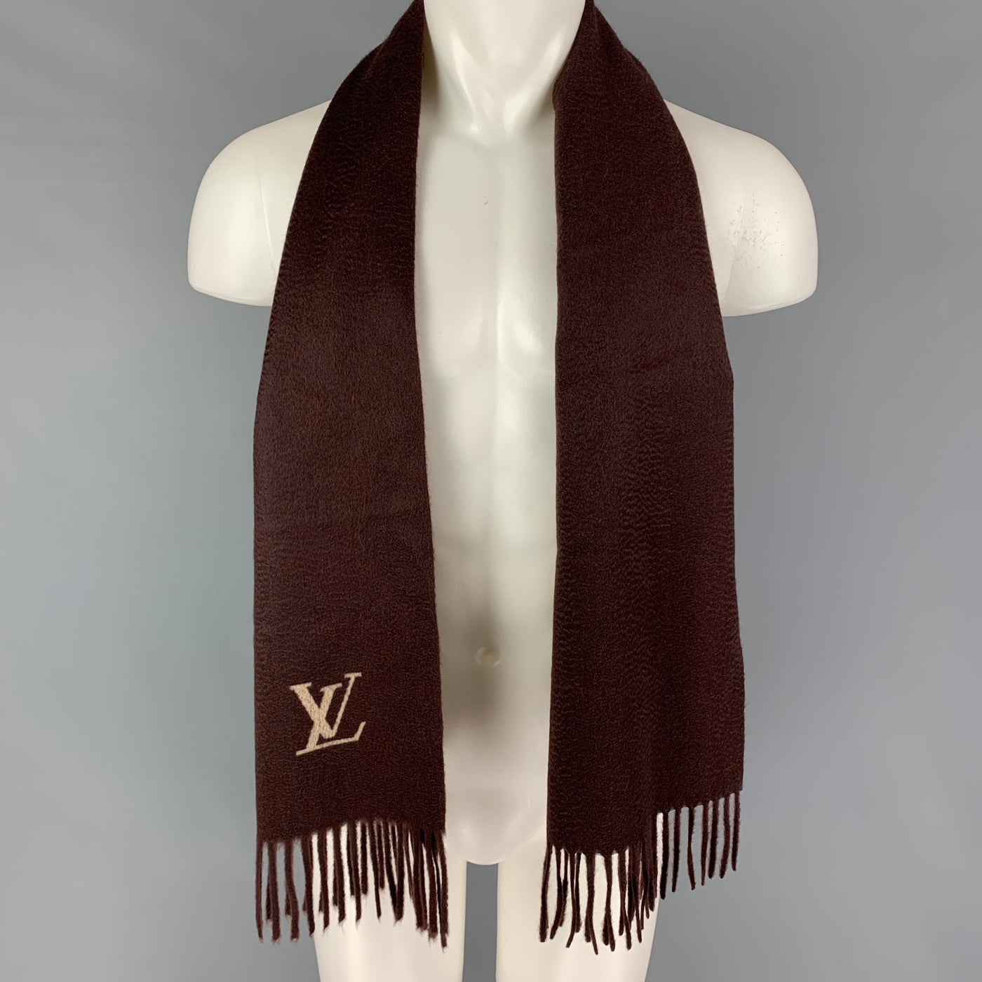 Louis Vuitton Cashmere Fringe LV-Logo Shawl Brown