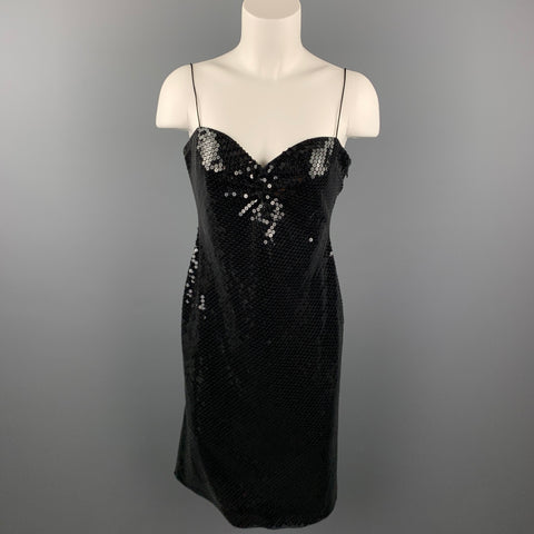 GIORGIO ARMANI Taille 6 Robe à bretelles spaghetti en mélange de polyester à paillettes noires