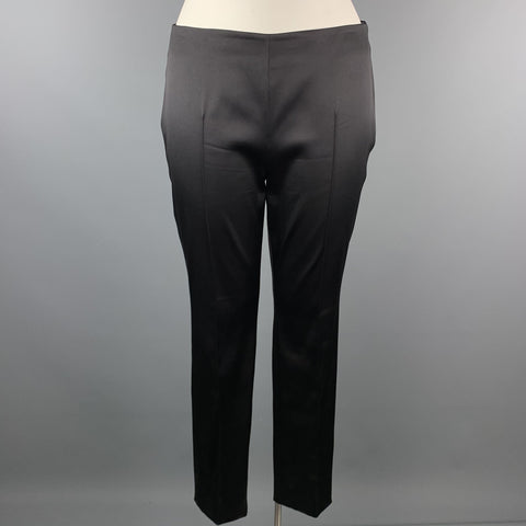 AKRIS Melissa Size 12 Black Silk Blend Satin Side Zipper Dress Pants